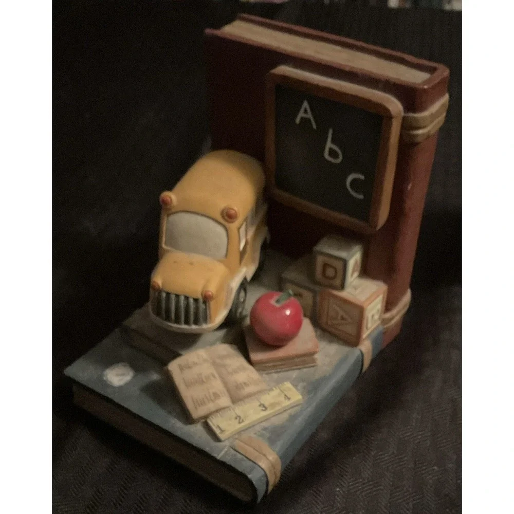 Vintage Bookends - School House & Yellow School Bus, Apples, ABC Blocks, Pencils